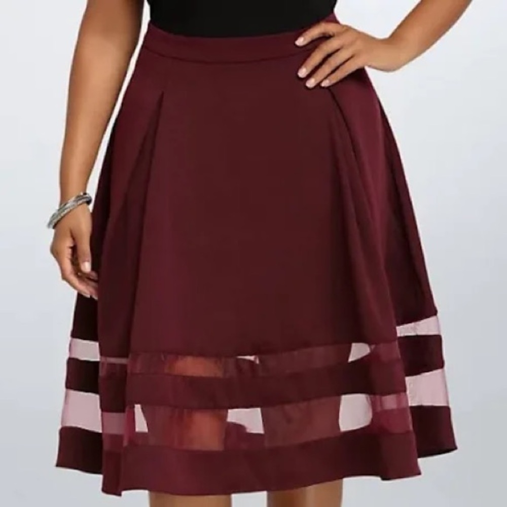 Torrid burgundy maroon red textured mesh organza midi retro skirt 14